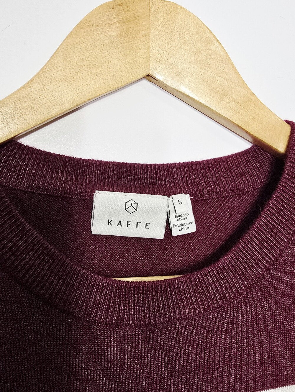 KAFFE Ivory Burgundy Nautical Strips Knitted Short Sleeve Sweater Size Small - Picture 2 of 12